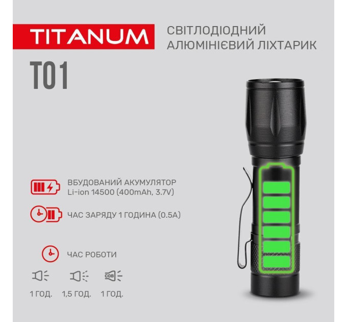 Портативний світлодіодний ліхтарик TITANUM TLF-T01 120Lm 6500K TLF-T01 - 483261