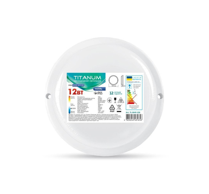 LED світильник вологозахищений круглий TITANUM 12W 6500K TL-BHR-126 TL-BHR-126 - 481656