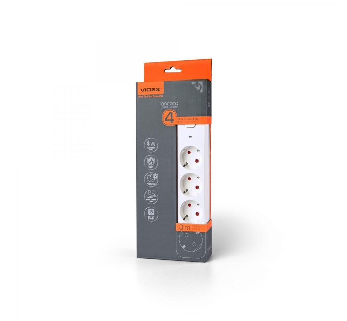 Мережевий подовжувач VIDEX ONCORD з/з 4п 3м (3x1.5мм) з кнопкою White VF-PD43G-W - 484923