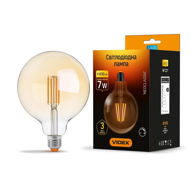 LED лампа VIDEX Filament G125FAD 7W E27 2200K дімерна бронза VL-G125FAD-07272 - 295527