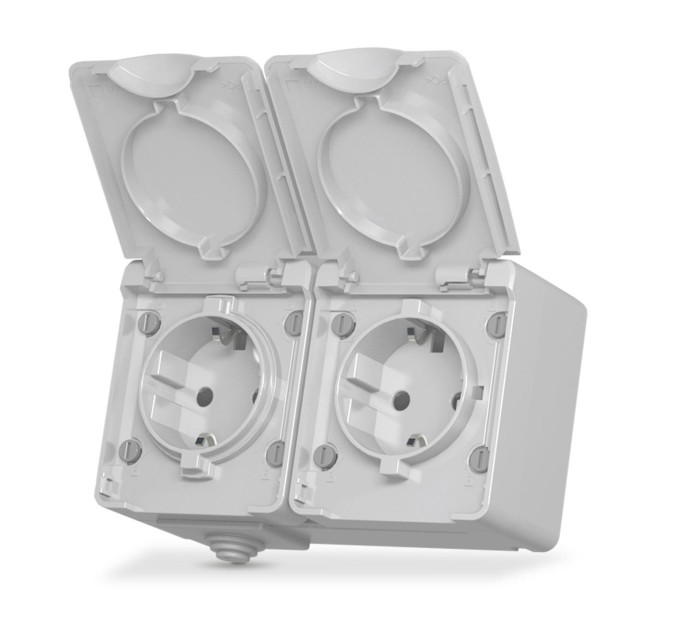 IP65 Розетка зовнішня подвійна із заземленням сіра VIDEX BINERA VF-BNW22G-G - 298283