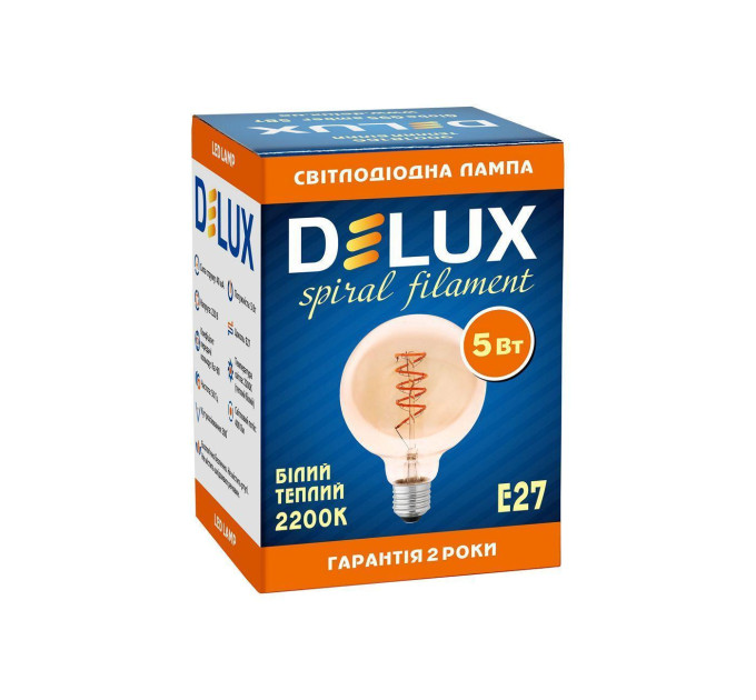 Лампа світлодіодна DELUX G95 5 Вт 2200K 220В E27 amber filament spiral