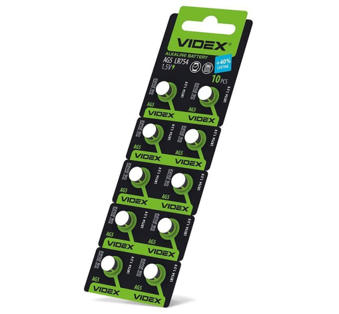 Батарейка годинникова Videx AG 5/LR754 BLISTER CARD 10 шт AG5/10B/1.5V - 291703 - ціна за 1 шт. 10.00 грн., замовлення кратно блістеру (2/4/5/10шт)