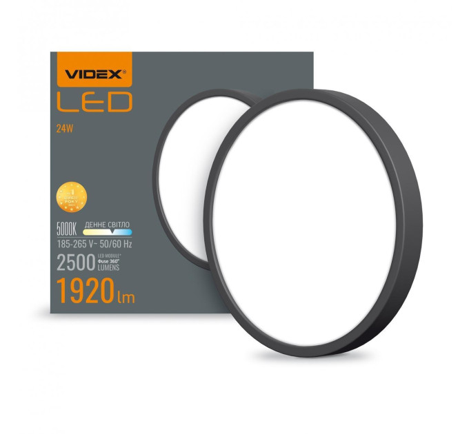 LED Світильник круглий накладний VIDEX 24W 5000K Black VL-DLRS-245B - 485043