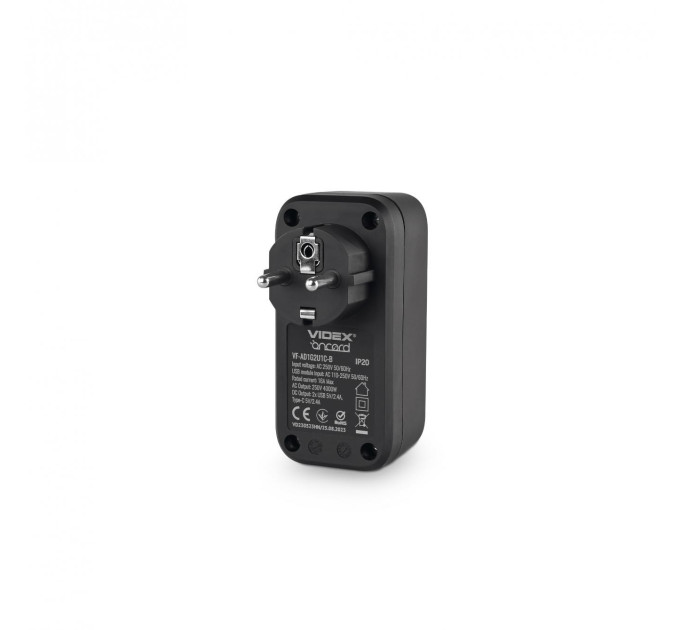 Мережевий адаптер VIDEX ONCORD з/з 1п 2.4A 2USB+USB-C Black VF-AD1G2U1C-B - 484855