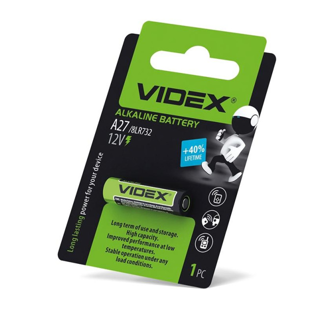 Батарейка лужна Videx А27 1шт BLISTER CARD А27 1B - 291536 - ціна за 1 шт. 42.00 грн., замовлення кратно блістеру (2/4/5/10шт)
