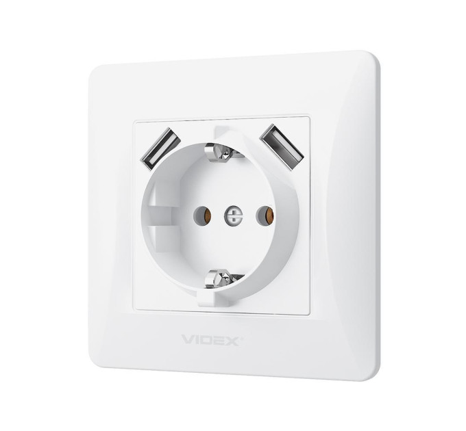Розетка одинарна із заземленням та 2USB біла VIDEX BINERA VF-BNSK1GU2-W - 295053