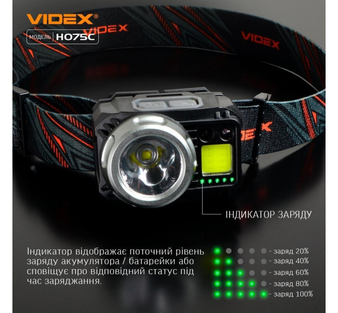 Налобний світлодіодний ліхтарик VIDEX VLF-H075C 550Lm 5000K VLF-H075C - 483216