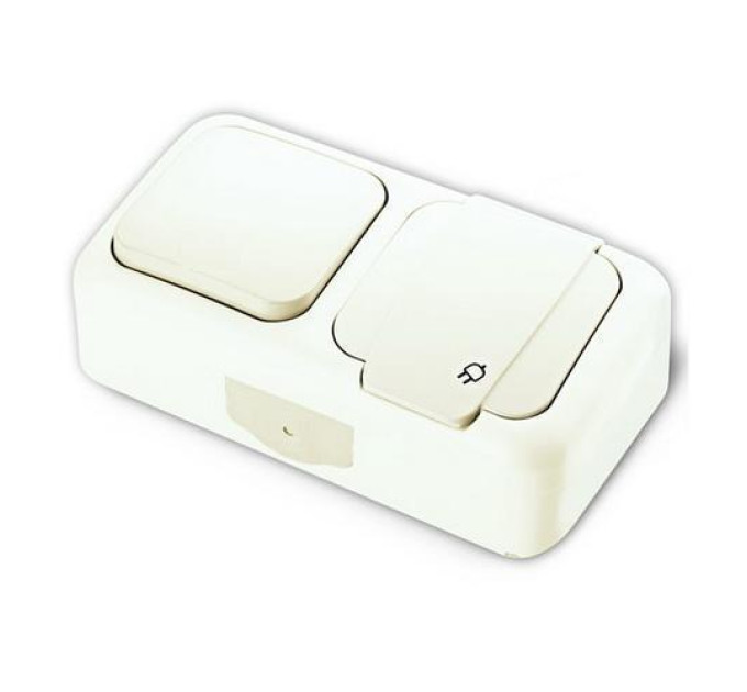 Вимикач VI-KO Palmiye білий 1кл + Розетка з заземленням IP54 (90555481)