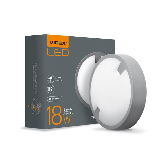 LED світильник IP65 круглий VIDEX 18W 5000K з сенсором освітленості VL-BH12R-185-N - 299860