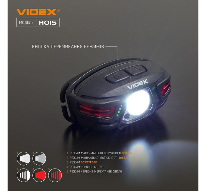 Налобний світлодіодний ліхтарик VIDEX VLF-H015 330Lm 5000K VLF-H015 - 480987