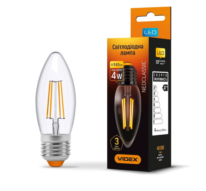 LED лампа VIDEX Filament C37F 4W E27 4100K