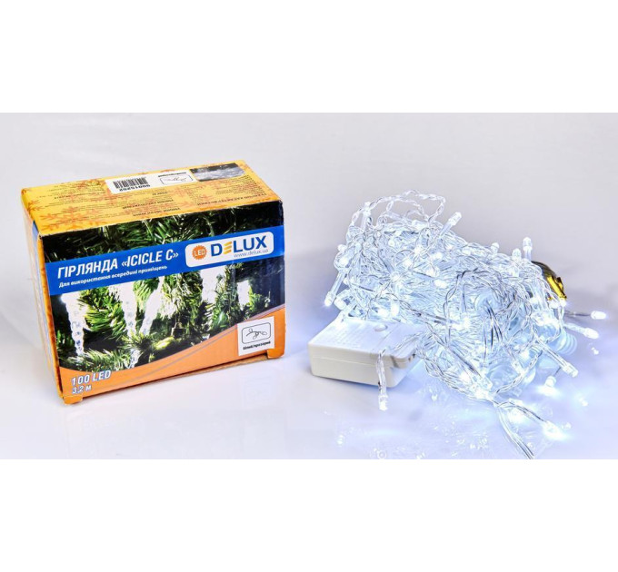 Гірлянда внутрішня DELUX ICICLE С 100 LED бахрома 3,2x0,7m білий/прозорий IP20