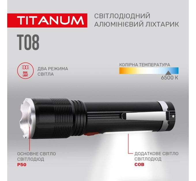 Портативний світлодіодний ліхтарик TITANUM TLF-T08 700Lm 6500K TLF-T08 - 483339