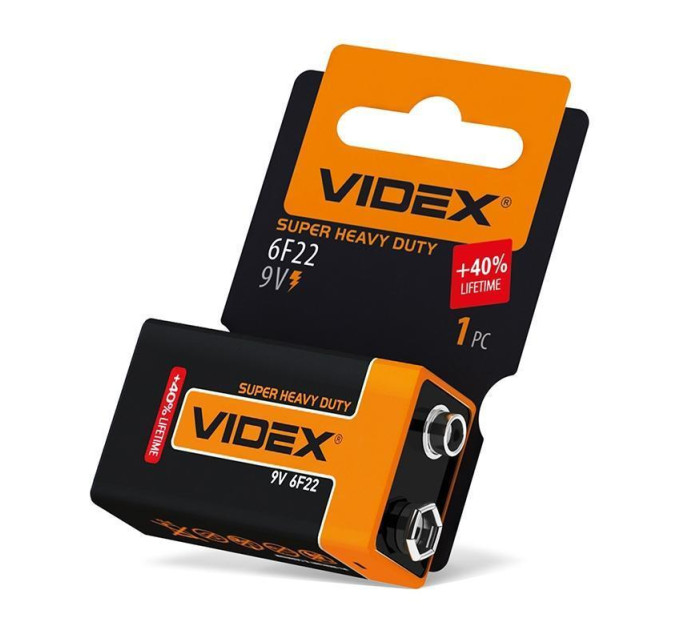 Батарейка сольова Videx 6F22/9V (Крона) 1шт SHRINK CARD 6F22-9V-SC - 291079 - ціна за 1 шт. 38.00 грн., замовлення кратно блістеру (2/4/5/10шт)