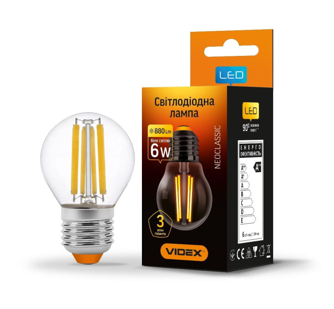LED лампа VIDEX Filament G45F 6W E27 4100K VL-G45F-06274 - 299105