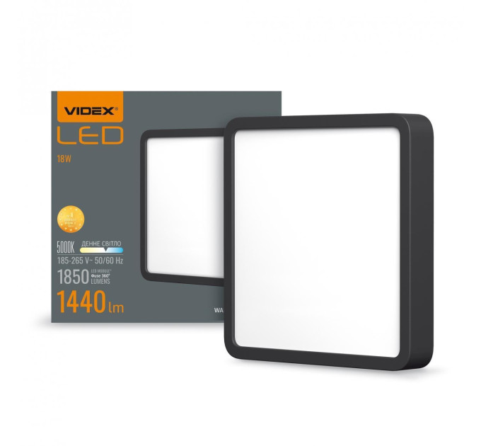 LED Світильник накладний квадрат VIDEX 18W 5000K Black VL-DLSS-185B - 485067