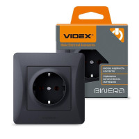 Розетка одинарна із заземленням чорний графіт VIDEX BINERA VF-BNSK1G-BG - 295008