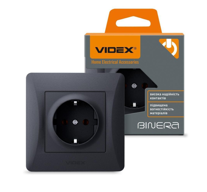 Розетка одинарна із заземленням чорний графіт VIDEX BINERA VF-BNSK1G-BG - 295008