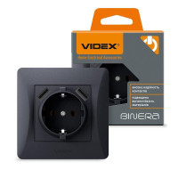 Розетка одинарна із заземленням та 2USB чорний графіт VIDEX BINERA VF-BNSK1GU2-BG - 295060