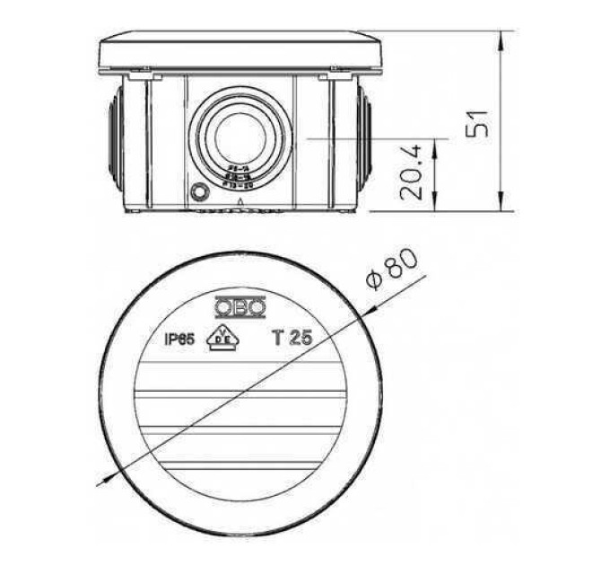 Коробка розподільча OBO 80х51 T25 сіра IP65 ( 2007029 )