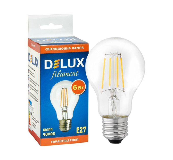 Лампа світлодіодна DELUX BL 60 6 Вт 4000K 220В E27 filament
