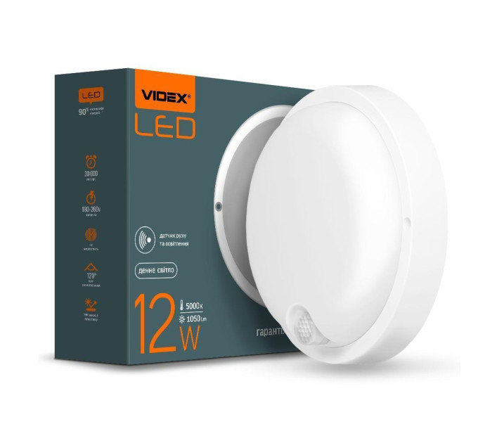 LED світильник з датчиком ІЧ IP54 круглий VIDEX 12W 5000K сенсорний білий VL-BHR-125W-SP - 480680
