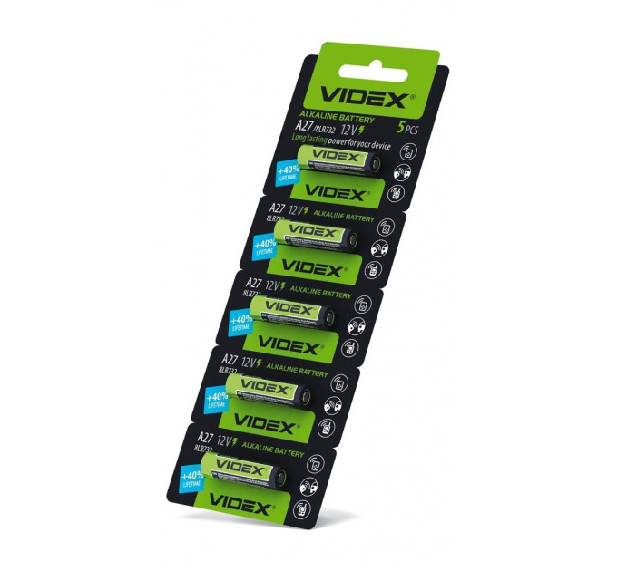 Батарейка лужна Videx А27 5шт BLISTER CARD А27 5pcs BC - 294667 - ціна за 1 шт. 34.00 грн., замовлення кратно блістеру (2/4/5/10шт)
