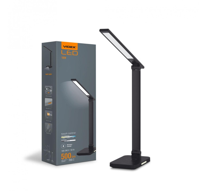 LED лампа настiльна з бездротовою зарядкою VIDEX VL-TF17B 18W 1800-6500K VL-TF17B - 484046