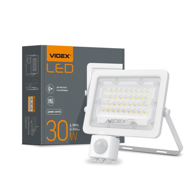 LED прожектор VIDEX F2e 30W 5000K з датчиком руху та освітленості VL-F2e305W-S - 480413
