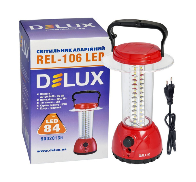 Світильник світлодіод. DELUX REL-106 (3.7V2,4Ah) 84 LED 4W 149*149*241mm