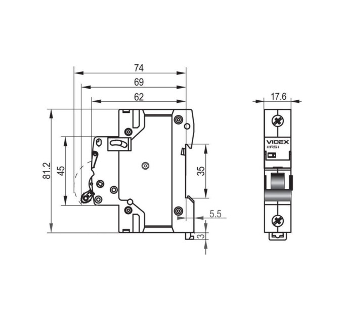 Автоматичний вимикач RS4 1п 20А С 4,5кА VIDEX RESIST VF-RS4-AV1C20 - 481120
