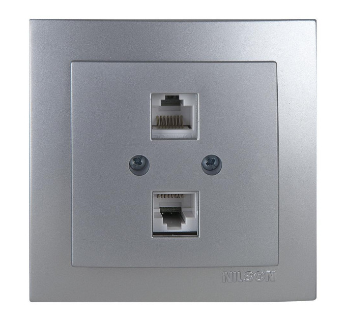 Розетка Nilson Touran срібло комп'ютерна 2-на CAT5e RJ45 ( 24131046 )