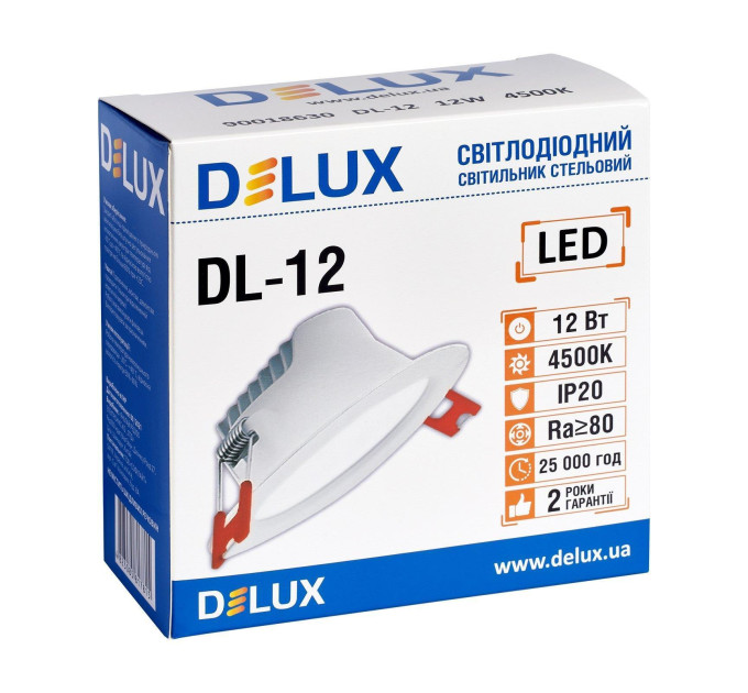 Світильник світлодіодний вбудований стельовий DELUX DL-12 4500К 12Вт 960лм 230В