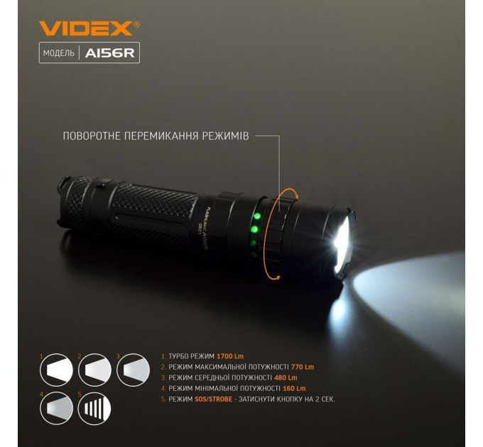 Портативний світлодіодний ліхтарик VIDEX VLF-A156R 1700Lm 6500K VLF-A156R - 480994