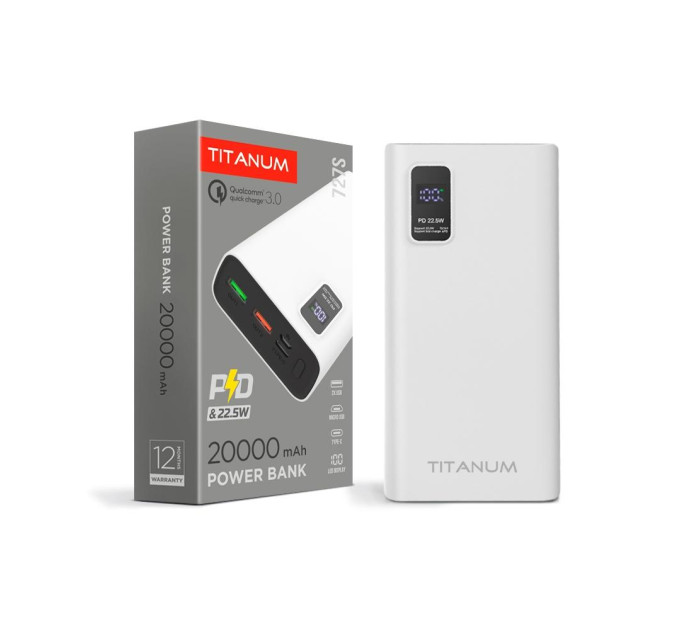 Повербанк TITANUM 727S 20000mAh 22.5W White TPB-727S-W - 483490