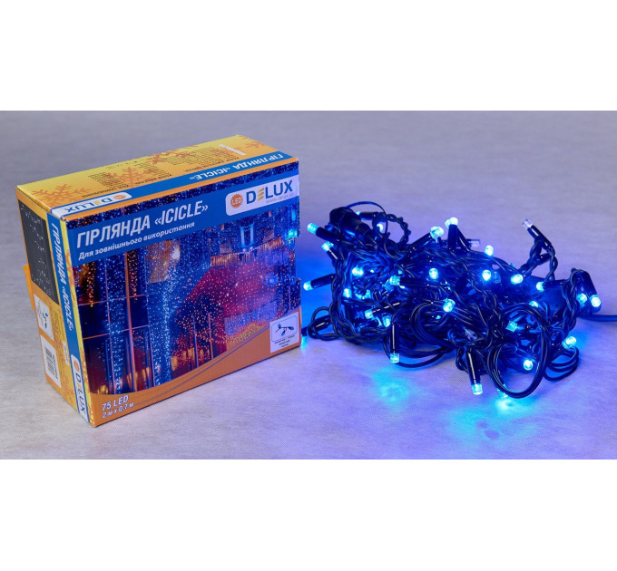 Гірлянда зовнішня DELUX ICICLE 75 LED 2x0,7m flash синій/чорний IP44 EN