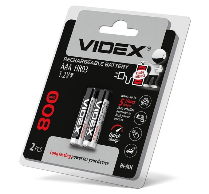 Акумулятори Videx HR03/AAA 800mAh double blister/2шт HR03/800/2DB - 291765 - ціна за 1 шт. 109.00 грн., замовлення кратно блістеру (2/4/5/10шт)