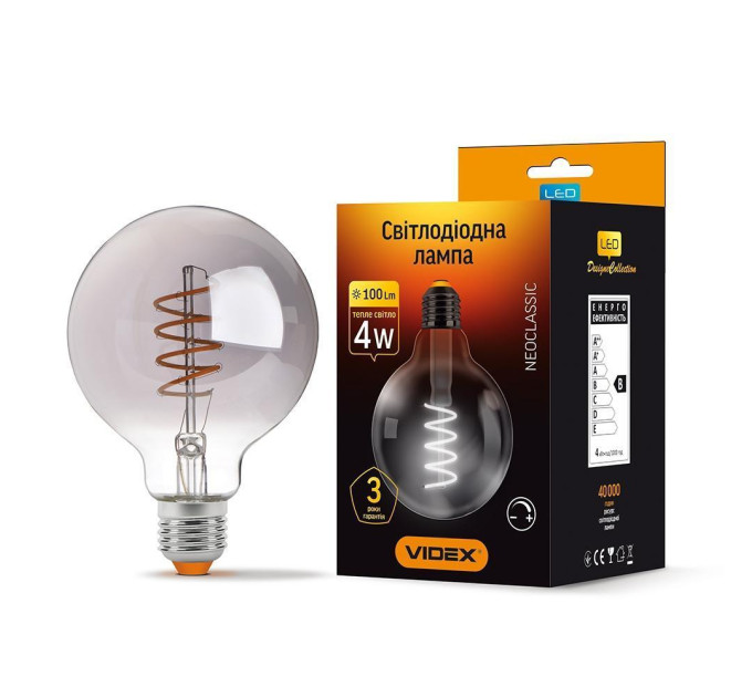 LED лампа VIDEX Filament G95FGD 4W E27 2100K дімерна графіт VL-G95FGD-04272 - 296593