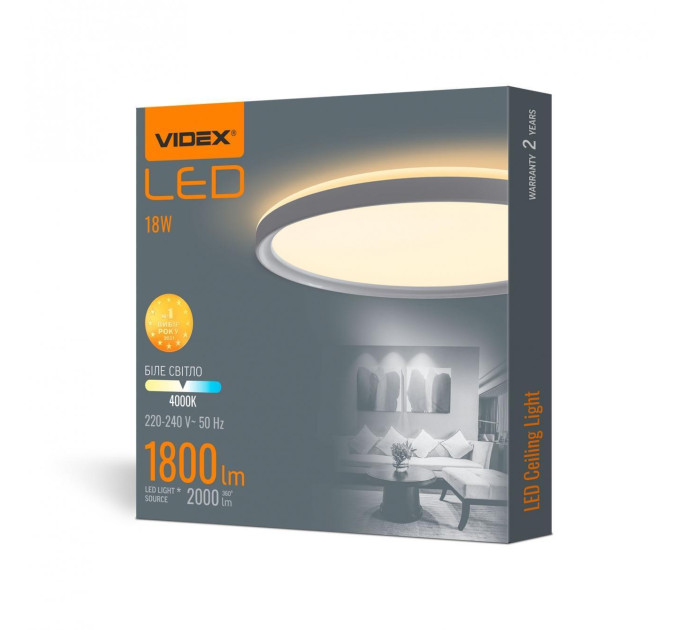 LED світильник з декоративною підсвіткою круглий VIDEX DL3R 18W 4000K Білий VL-DL3R-184W - 484350