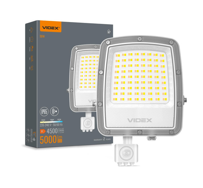 LED прожектор VIDEX F5 50W 3000-5000-6500K з датчиком руху 230V White (VL-F5-050CW-S) VL-F5-050CW-S - 400578