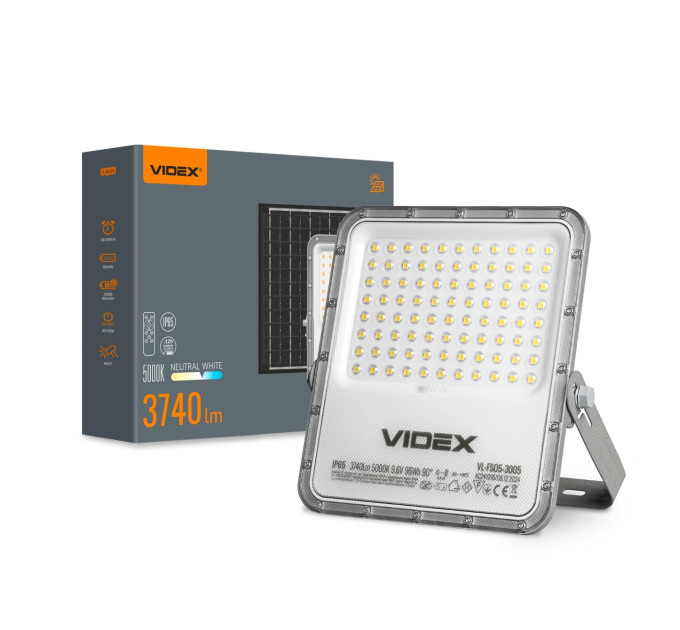 LED прожектор автономний VIDEX VL-FSO5-3005 3740Lm 5000K VL-FSO5-3005 - 486934