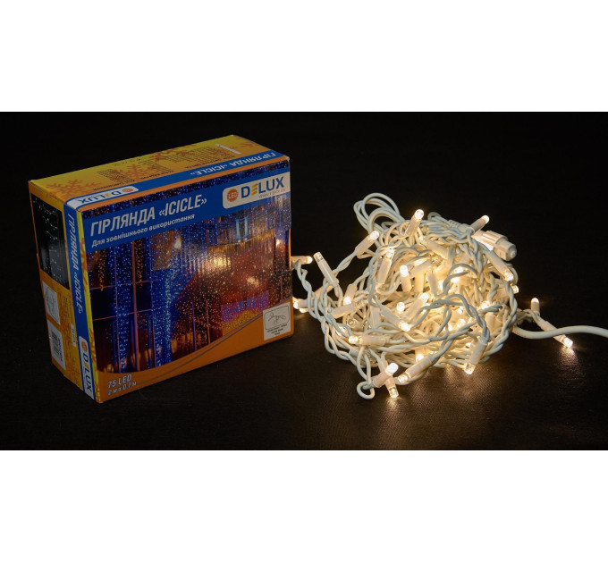Гірлянда зовнішня DELUX ICICLE 75 LED 2x0,7m flash теплий білий/білий IP44 EN