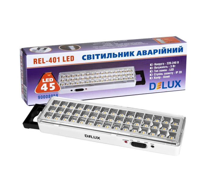 Світильник світлодіодний аварійний REL-401LED (3.7V1,5Ah) 45 LED 3Вт 230x65x30 акумуляторний