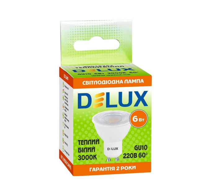 Лампа світлодіодна DELUX GU10 6Вт 3000K 60° 220В GU10 теплий білий