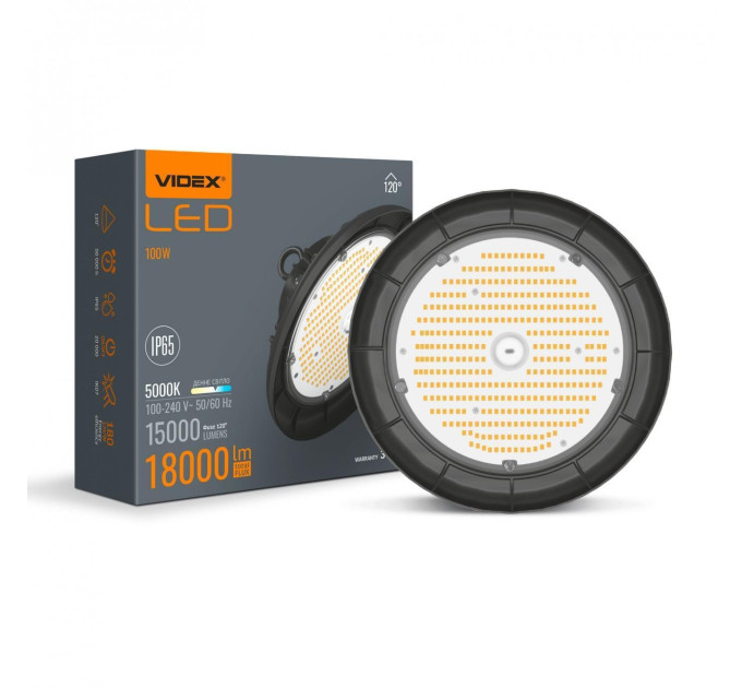 LED світильник висотний ХайБей VIDEX 100W 5000K 18000Lm Чорний VL-HB01-1005B - 484633