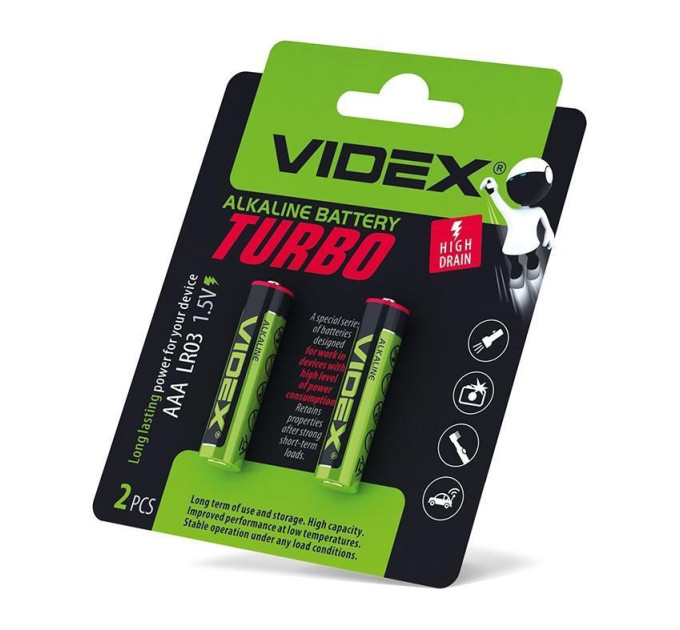 Батарейка лужна Videx LR03/AAA Turbo 2шт BLISTER LR03T/AAA 2B - 294315 - ціна за 1 шт. 23.00 грн., замовлення кратно блістеру (2/4/5/10шт)