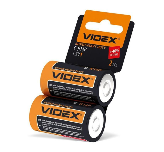 Батарейка сольова Videx R14P/C 2шт SHRINK CARD R14P/C 2pcs SС - 292786 - ціна за 1 шт. 28.00 грн., замовлення кратно блістеру (2/4/5/10шт)