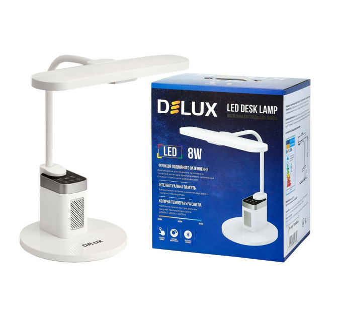 Світильник світлодіодний настільний DELUX TF-540 8 Вт LED 3000K-4000K-6000K Bluetooth колонка білий