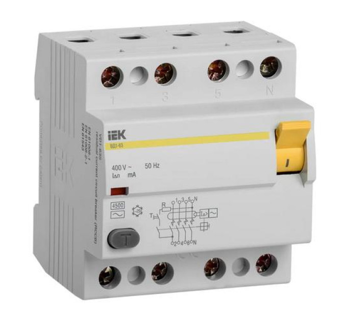 Пристрій захисного відключення IEK ВД1-63 4P 40A 30мА тип AC (MDV10-4-040-030)